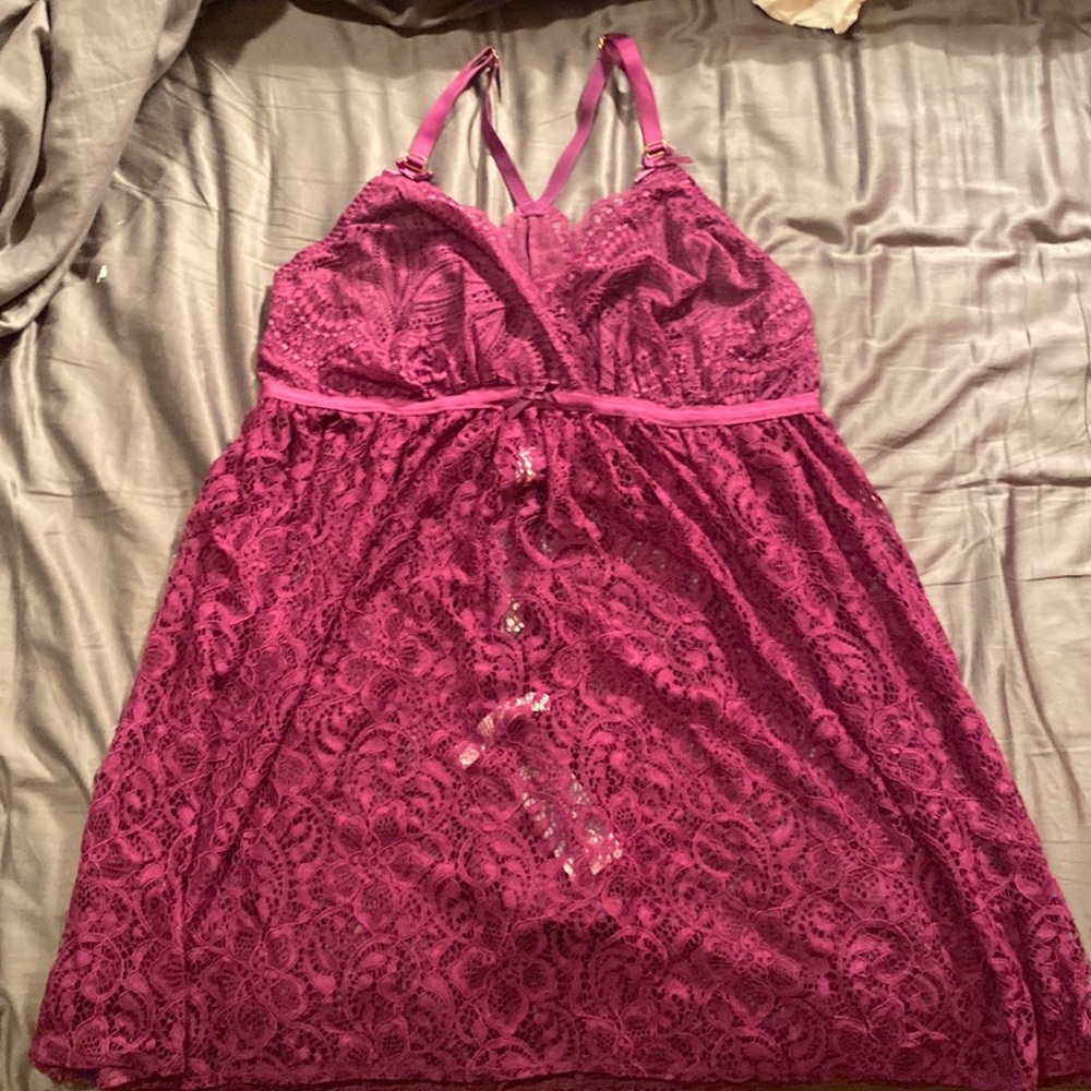 NWT Cacique Seriously Sexy Purple Lace BabyDoll with thong size 14/16